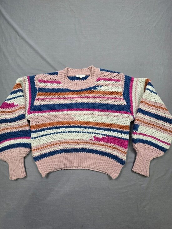 Z Supply Sweaters - Z Supply Large Striped Sweater Pink Multi Color Knit Textured